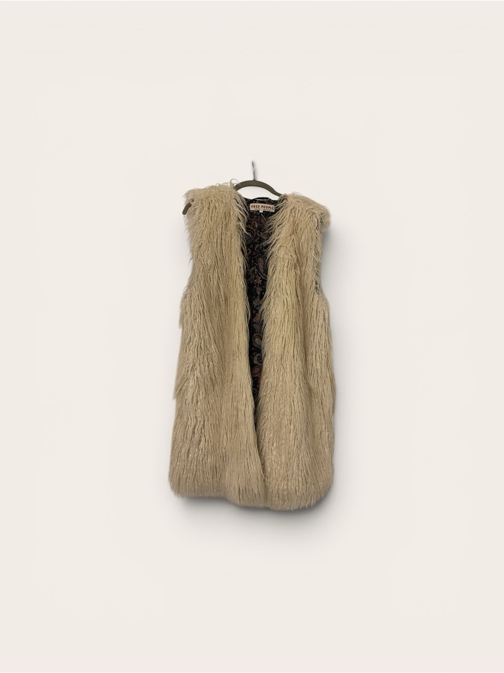 Free People Faux Fur Long Vest – Cream – Size Small